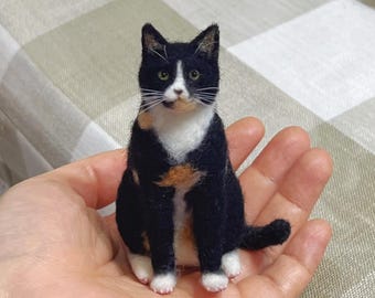 Escultura de gato personalizada de fieltro agujado, retrato de mascota de lana hecho a mano
