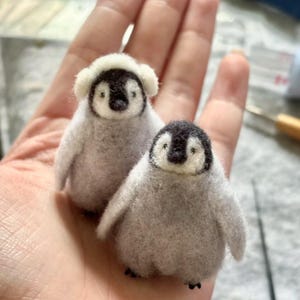 Wool penguin sculpture, handmade wool felt penguin replica, penguin desktop ornament, unique holiday gift, perfect for Christmas gifts.