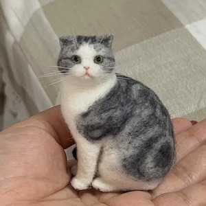 Custom Needle Felt Cat Sculpture Memorial, Realistic Wool Cat Figurine, Personalized Cat Portrait, Pet Loss Keepsake, Unique Christmas Gift