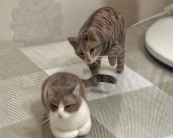 Escultura de gato personalizada em feltro agulhado, estatueta realista de lã personalizada, lembrança memorial para animais de estimação.