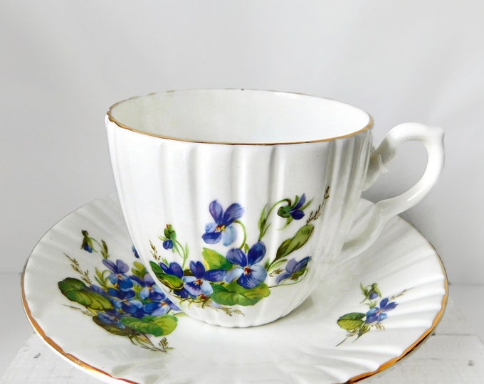 Vintage Royal Sutherland Fine Bone China Violets Ribbed Teacup and