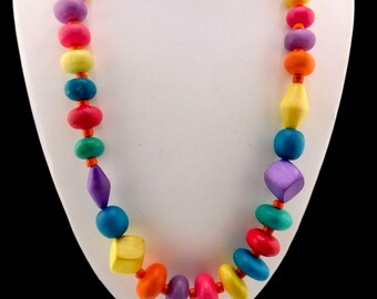 Vintage Colorful Wooden Beads Necklace.