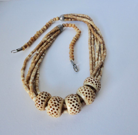 Vintage Multi-Strands Ox Bone Tribal Necklace. Et… - image 4