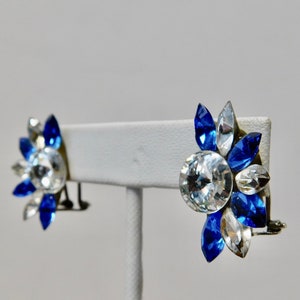 1980s Blue and Clear Rhinestones Wendy Gell Style Pierced Clip Earrings. image 3