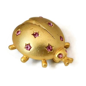 Vintage Gold tone with Pink Rhinestones Ladybug Figural Brooch/Pin.