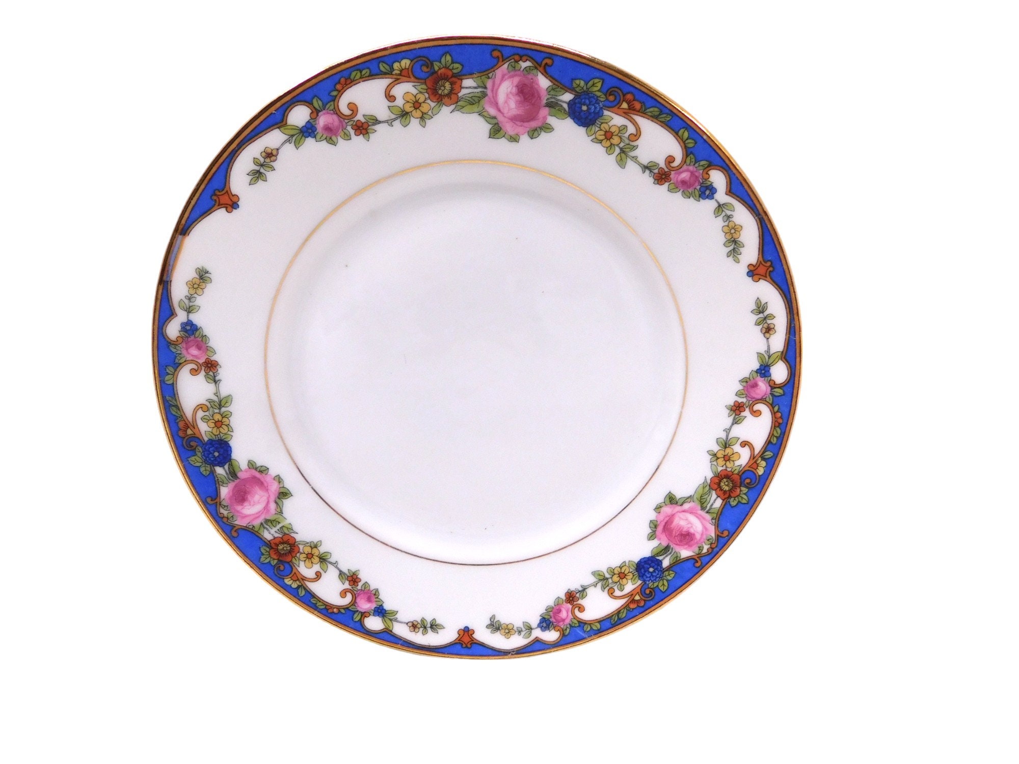 F K Friedrich Kaestner German Porcelain Floral, Blue and Gold 6 