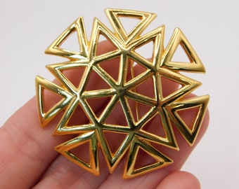 Vintage MONET Gold-tone Open work Triangles Brooch/Pin