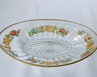 Antique Imperial Glass Molly Clear Glass with Flowers Oval Serving Bowl. 1920s Imperial Glass.