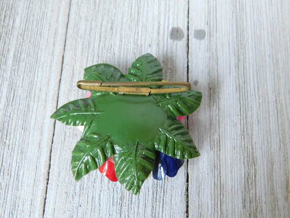 Vintage Multi-colored Plastic Flowers Brooch. Early Plastic