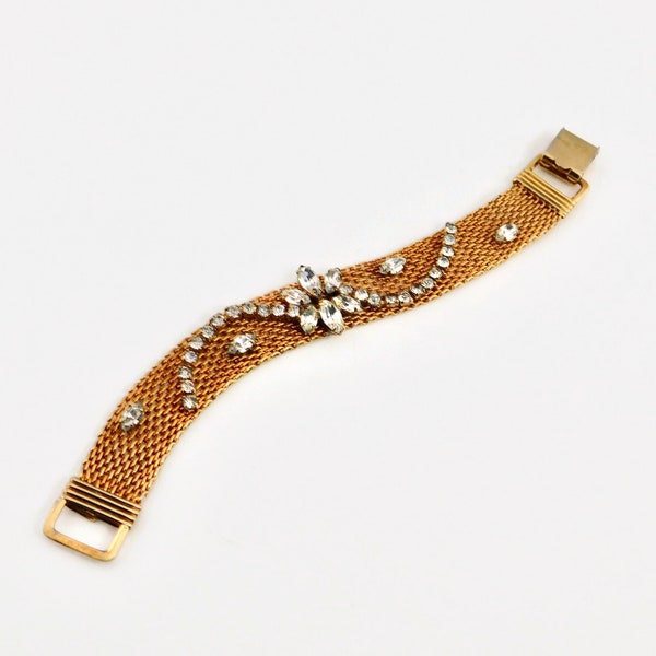 Mid Century Jewels By Julio Mesh and Rhinestones Bracelet. Julio Marsella.