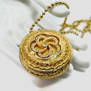 Vintage Sachet Perfume Compact Pendant Swirl Flower. Four Leaf Clover