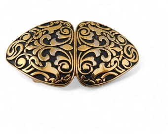1980s Douglas Paquette Gold and Black Belt Buckle. - Etsy display picture 1