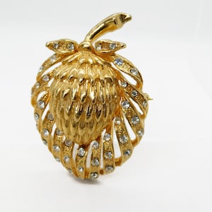 Vintage Gold tone Thistle with Clear Rhinestones Brooch