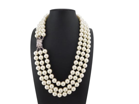KJL Kenneth Jay Lane Faux Pearl Necklace, Rhinest… - image 9