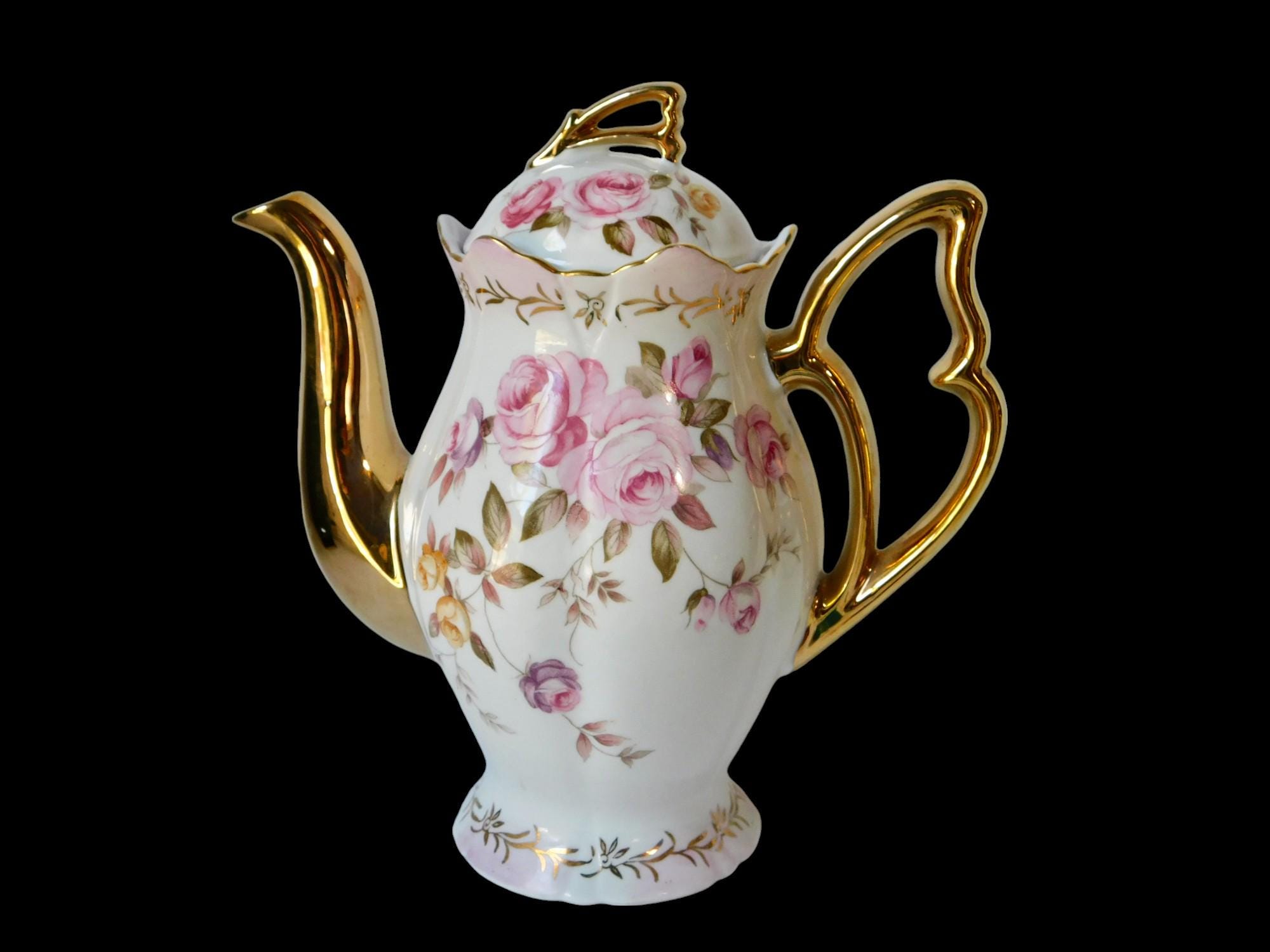 Lefton China Roses Vintage LEFTON China Hand Painted Pink Roses With Gold Handle and Spout ...