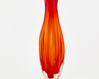 Vintage Blown Glass  Amberina Swung Bud Vase.