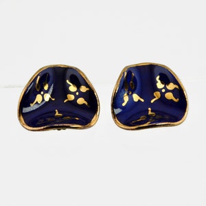 Vintage Cobalt Blue and Gold Artisan Made Ceramic Earrings.