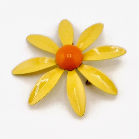 Vintage Yellow and Orange DAISY Enamel MOD Flower 