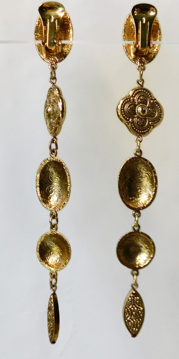 Rare 1928 Jewelry Gold Tone Shoulder Duster Earri… - image 7