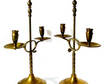 1940s Peerage Adjustable Double Arm  Brass Candelabra Set. Made in England. Hard to Find Pair.