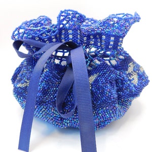 Vintage Blue Beaded Pouch Bag