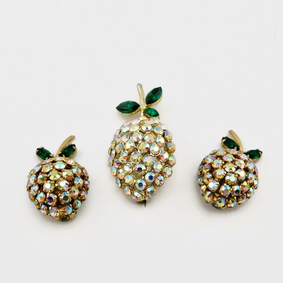 Vintage BSK STRAWBERRY Gold tone Clear AB Rhinest… - image 3