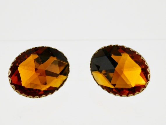 Vintage Large Topaz Color Oval Faceted Glass Cuff… - image 7