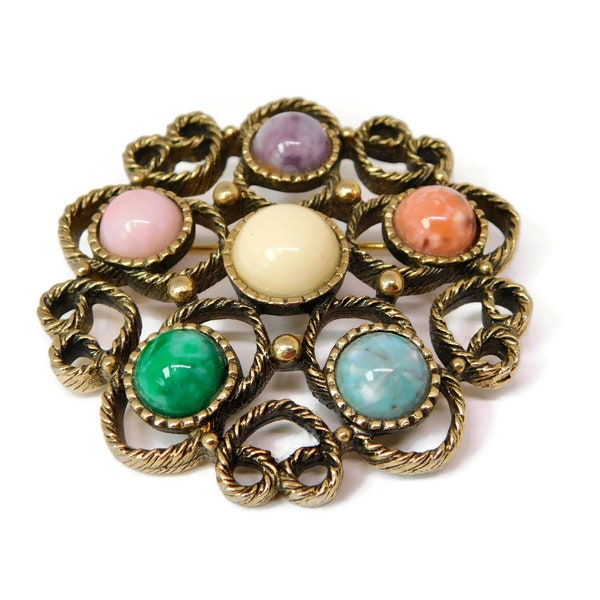 1970s SARAH COVENTRY Festival Brooch. Colorful Lucite Cabochons.