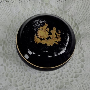 Vintage Cobalt Blue and Gold Fragonard Limoges France Porcelain Lidded Box. Mint.