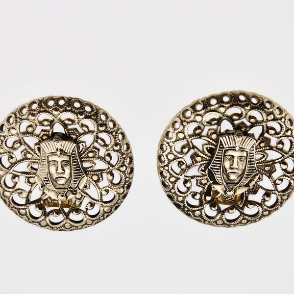 Western Germany Egyptian Revival Pharaoh Clip on earrings.