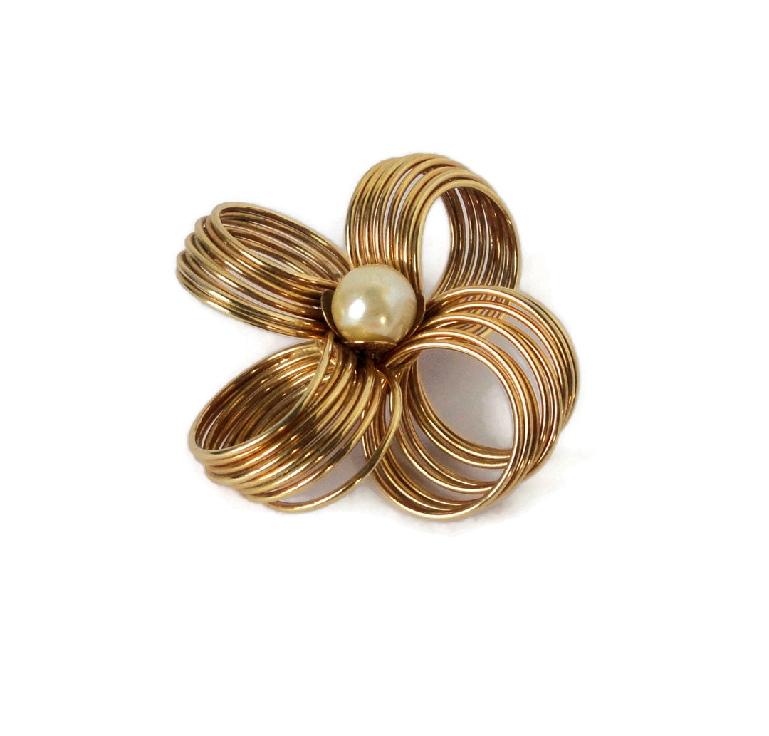 Gold Tone Wired Flower Shaped With Faux Pearl Brooch. Flower - Etsy
