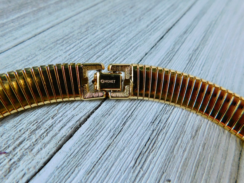 MONET Modernist Gold Tone Snake Chain with Cream Enameled Slide Choker Necklace.