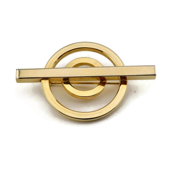 1980s Gold tone Modernist Brooch. Circles and Bar… - image 8