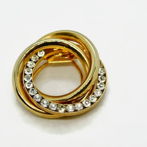 Vintage Gold tone Interlocking Circles with Clear Rhinestones  Scarf Clip.