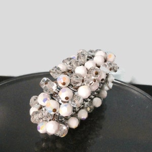 Vintage AB White and Clear Glass Faceted Beads Stretch Bracelet. JAPAN. Cha-Cha Bracelet image 8