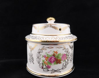 Rare Mary Chess  Floral with Gold Accents Potpourri Lidded  Container. Garden Bouquet