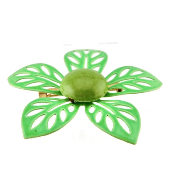 Vintage  Shades of Green Enamel Open Work Petals … - image 6