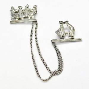 Vintage Sterling  Swag/Chatelaine Brooches Dutch Children Dancing and Kissing .