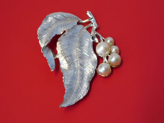 SARAH COVENTRY Large Textured Silver tone Leaves … - image 4