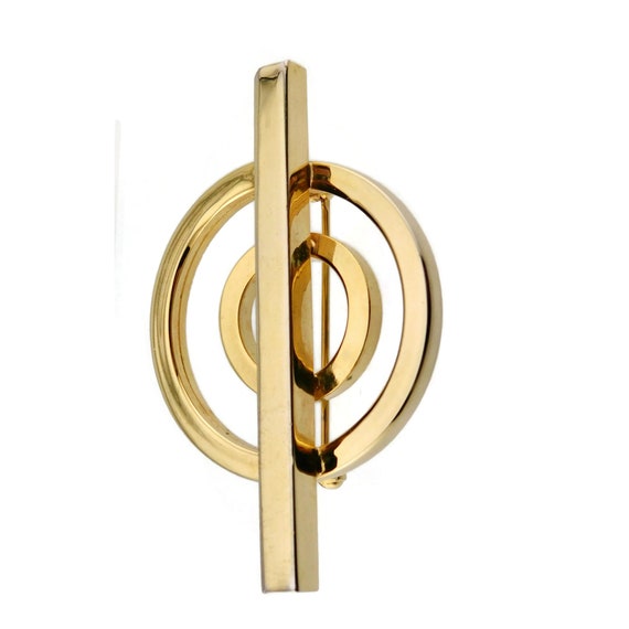 1980s Gold tone Modernist Brooch. Circles and Bar… - image 4