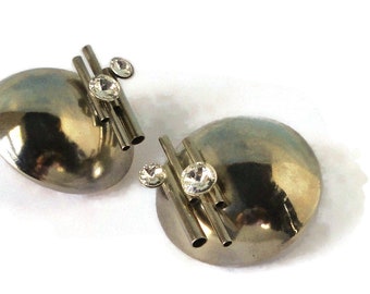 80s Silver Tone Metal with Rivoli Crystals Clip on Earrings.