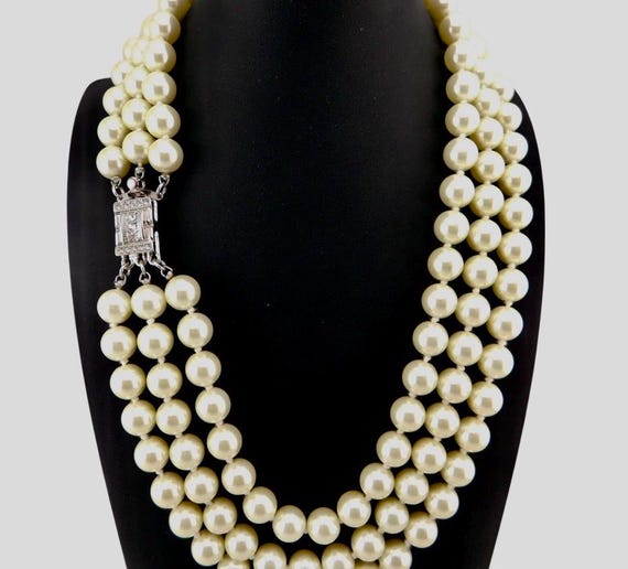 KJL Kenneth Jay Lane Faux Pearl Necklace, Rhinest… - image 2