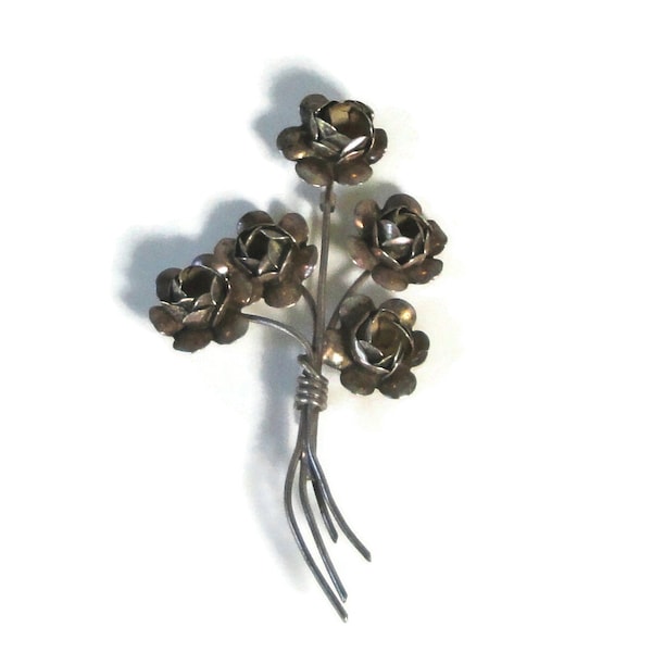 CORO Sterling Craft Large Flower Bouquet Brooch.