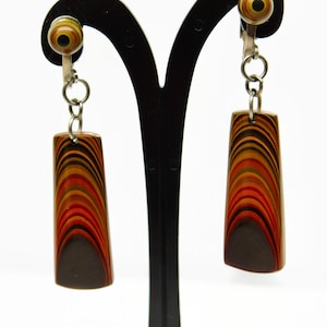 Vintage  Wood Inlay Dangle Earrings.