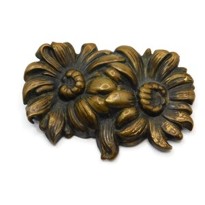 Antique Brass Flowers Brooch.Twin Flowers Brooch/Pin with C catch.