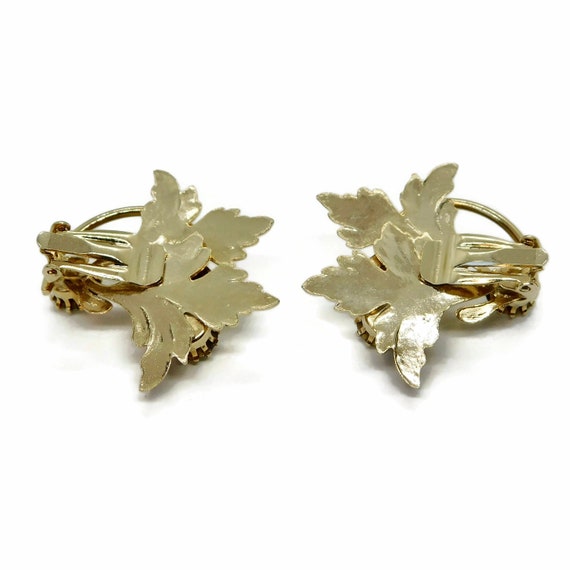 Leaves and Rhinestones Gold tone Clip Earrings. - image 10