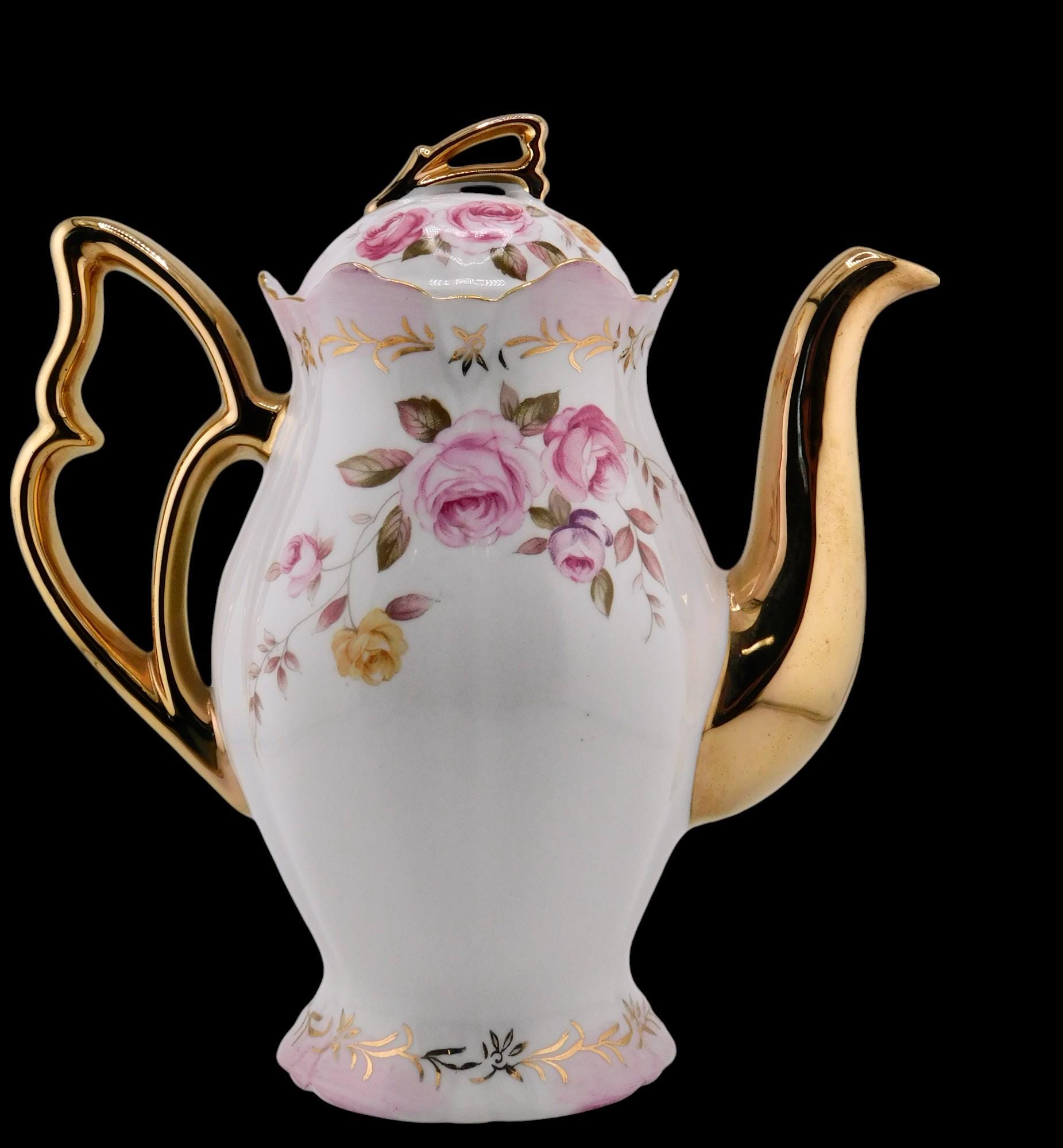 Lefton China Roses Vintage LEFTON China Hand Painted Pink Roses With Gold Handle and Spout ...