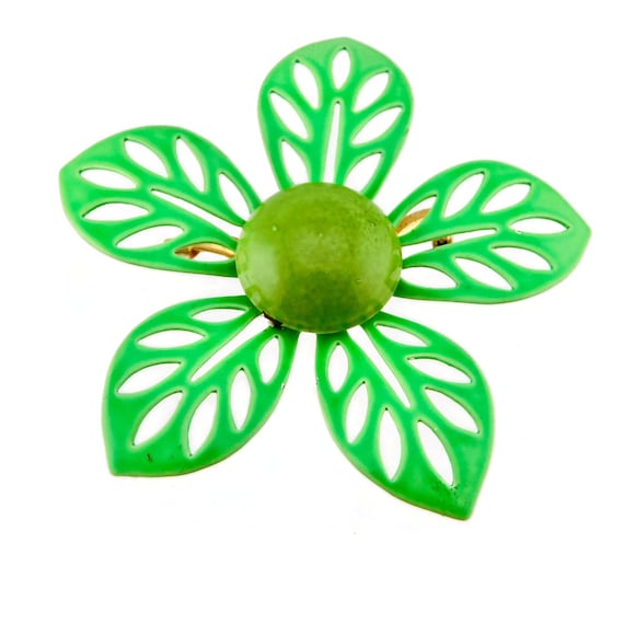 Vintage  Shades of Green Enamel Open Work Petals … - image 1