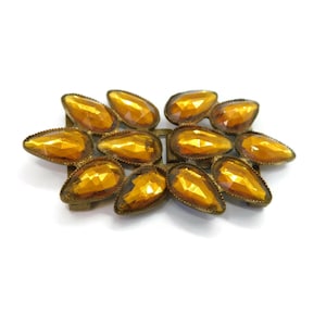 Antique Brass and Faceted Topaz Rhinestones Sash/Belt Buckle.