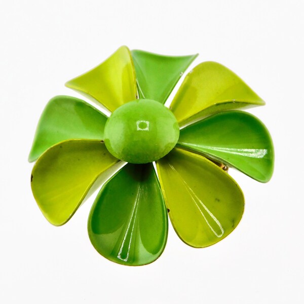 Vintage Green Enamel MOD Flower Brooch/Pin.  Green Flower Power Brooch